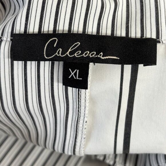 CALEOOA Whimsical Top Button Up Striped Tunic Embroidered Butterflies - Picture 10 of 11